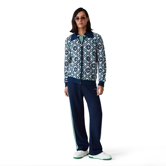 casablanca monogram jacquard zip knit jacket